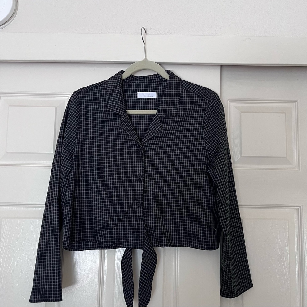 Oak and Fort Navy Gingham Front Tie Top (Size M)